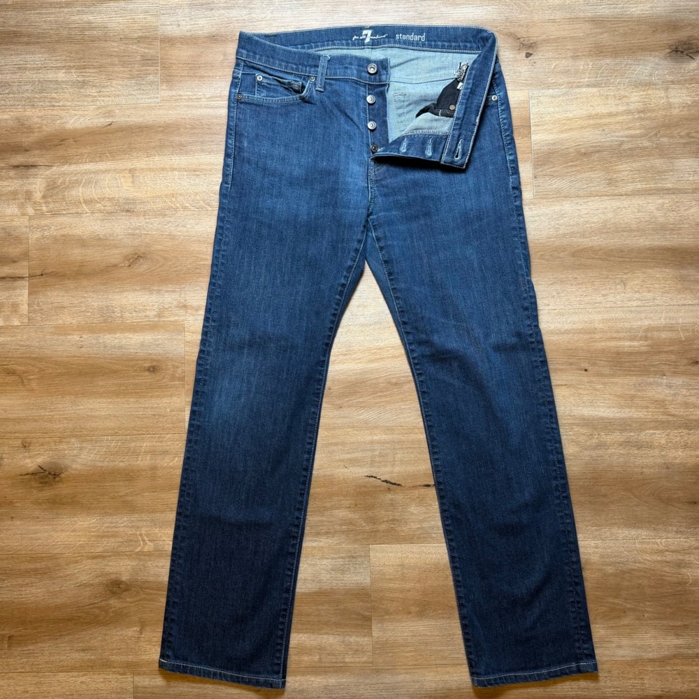 7 For All Mankind Jeans Mens 34x32 Blue Dark Straight Leg Standard Button Fly